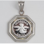.999 PURE SILVER  Guardian Angel Coin (14mm) in Sterling Silver Octogonal Pendant